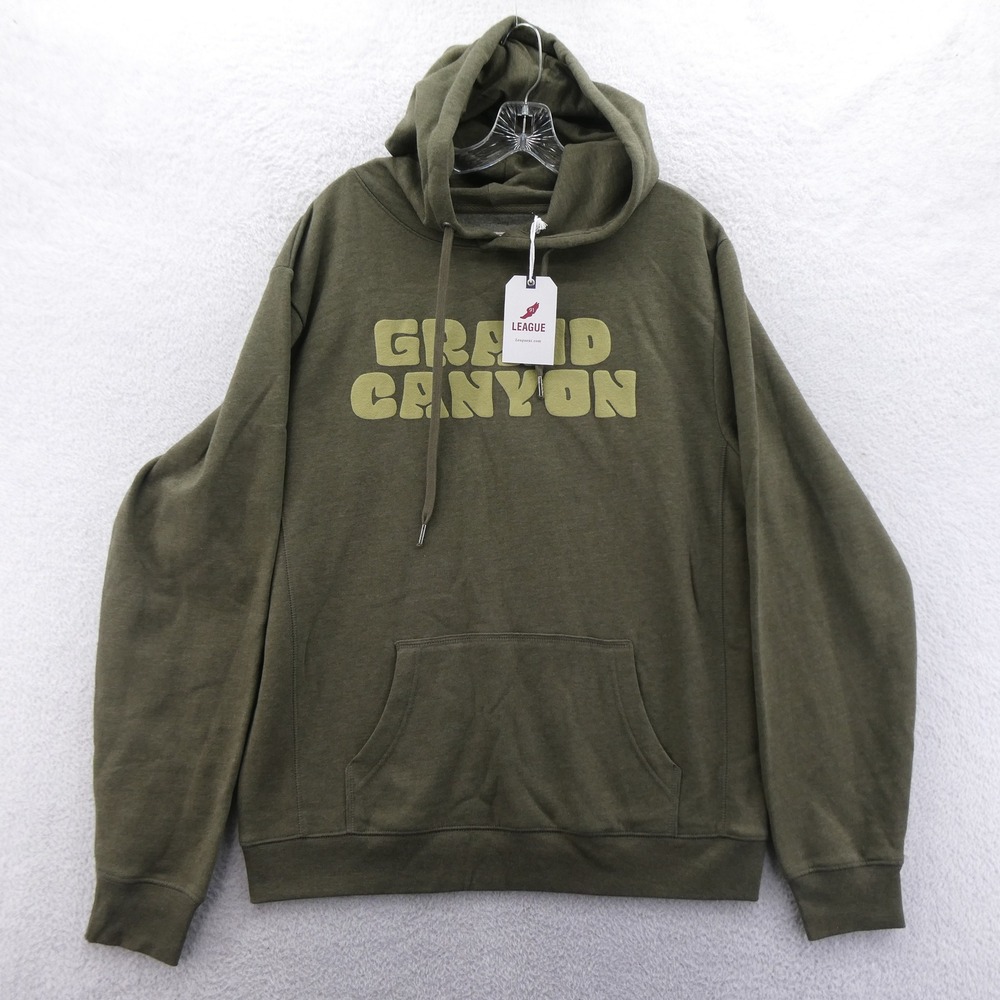 League‎ Hoodie Mens Large Grand Canyon Olive Green Graphic Fleece Cotton Blend
